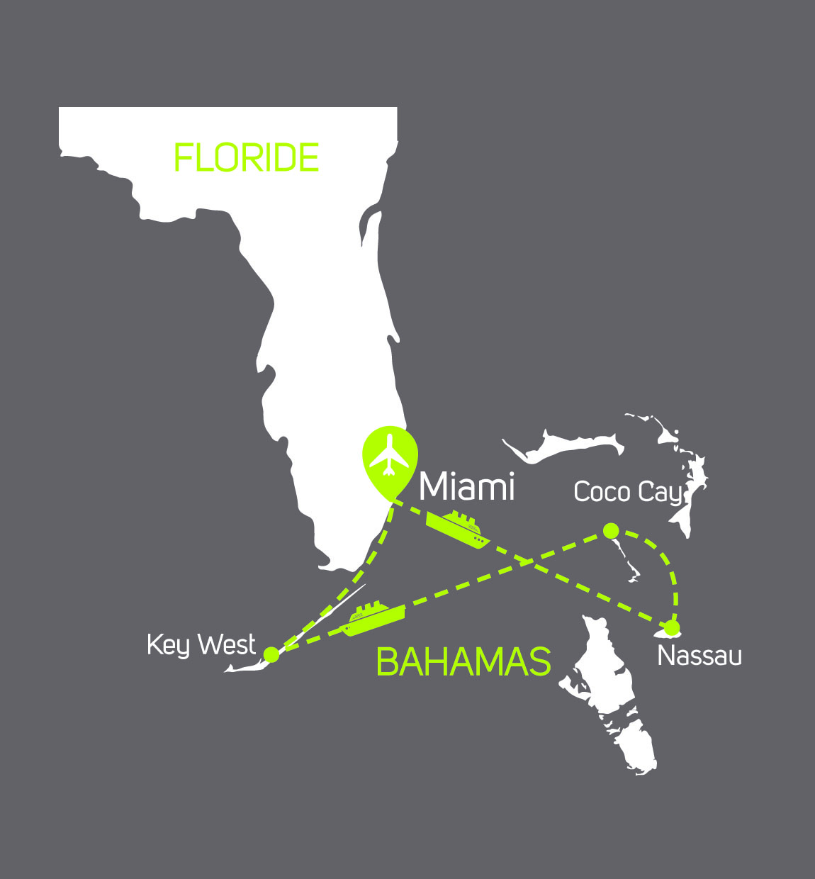 carte Carte Miami, Bahamas, Key West : trilogie tropicale