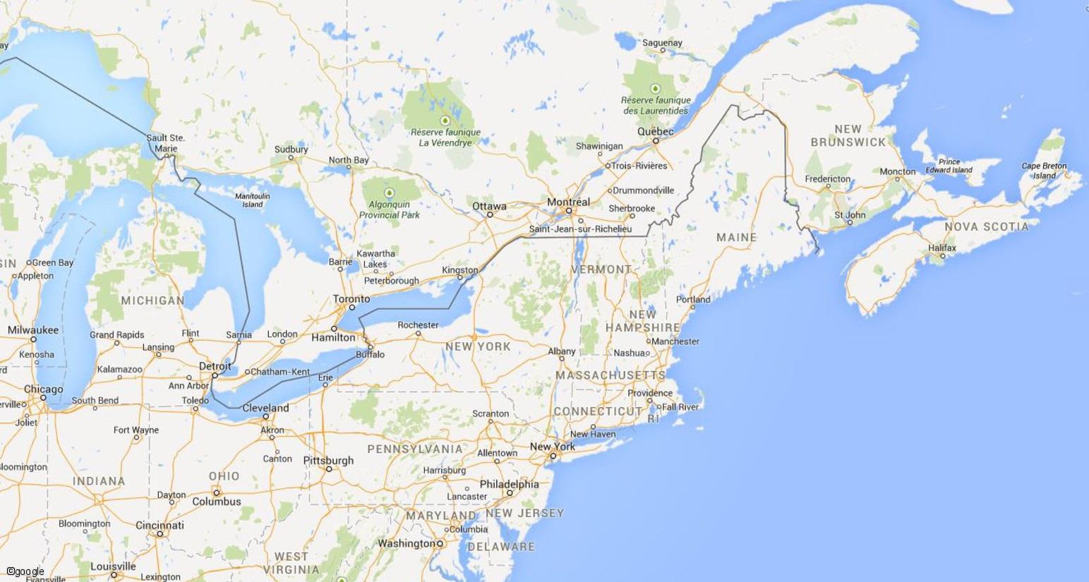 carte Carte Circuit Groupes Canada + USA - 13J - "Aux portes des Amériques"