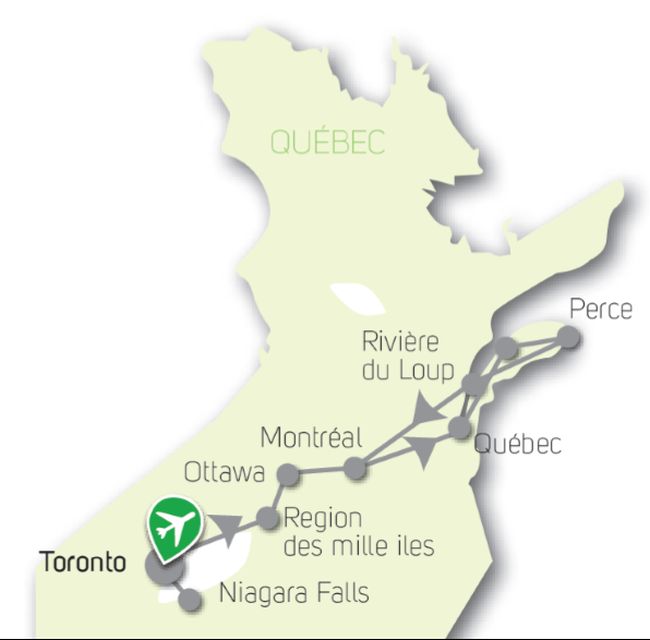 carte Carte Circuit Canada Grandiose: Ontario, Québec, Gaspésie