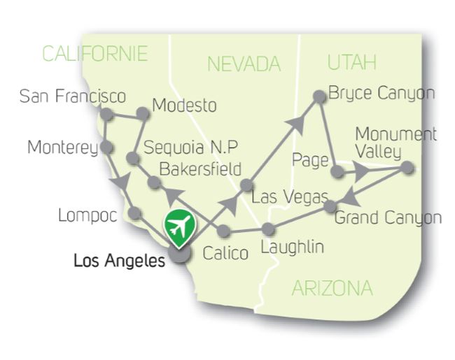 carte Carte L'Ouest classique - de Los Angeles à Los Angeles