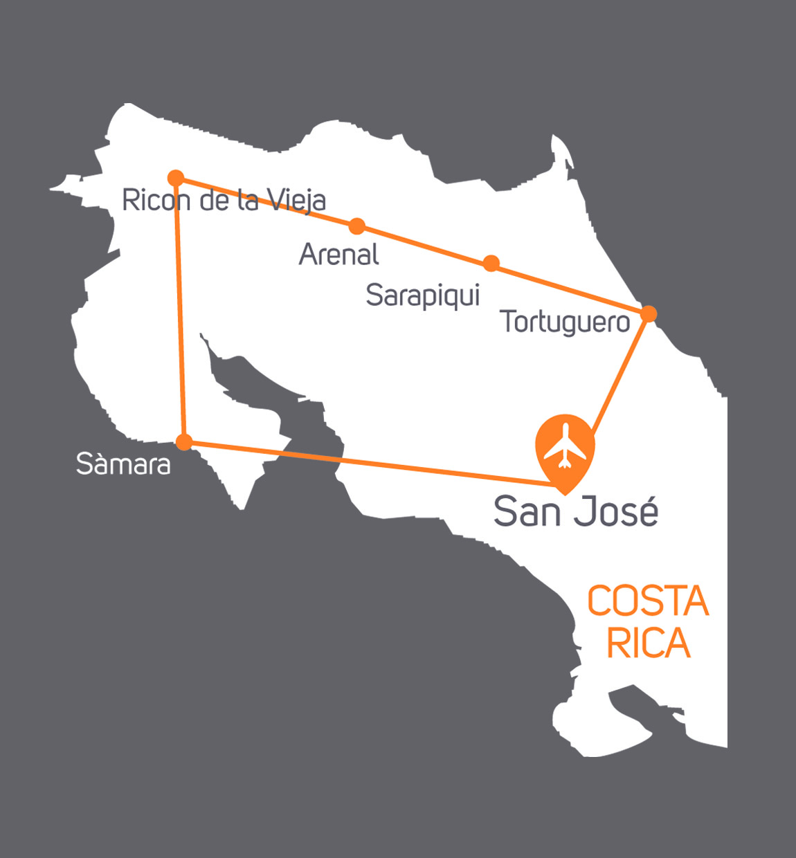 carte Carte Autotour clef en main Costa Rica - Découverte des Incontournables