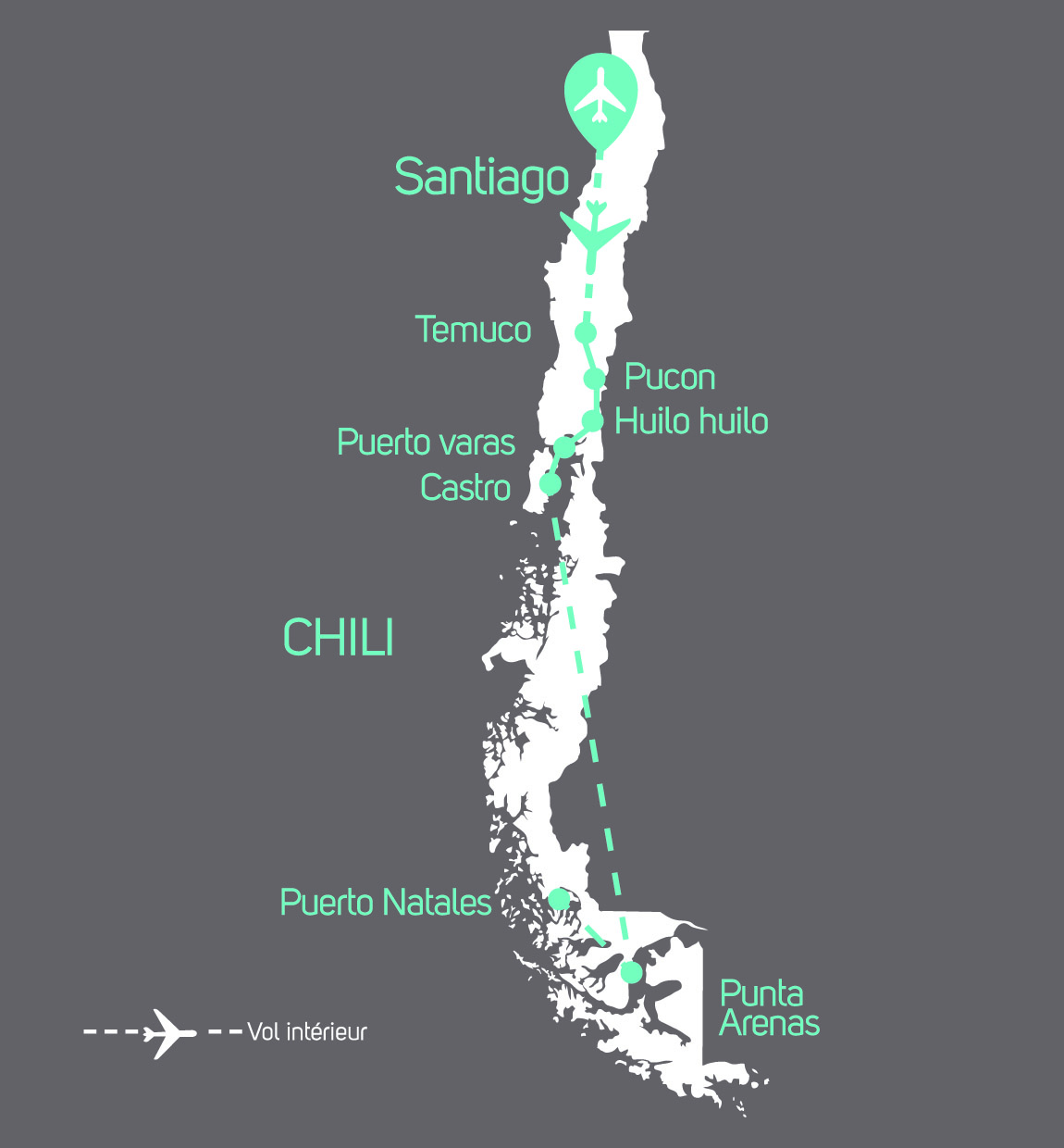 carte Carte Autotour sur mesure Chili - Grand Sud Chilien