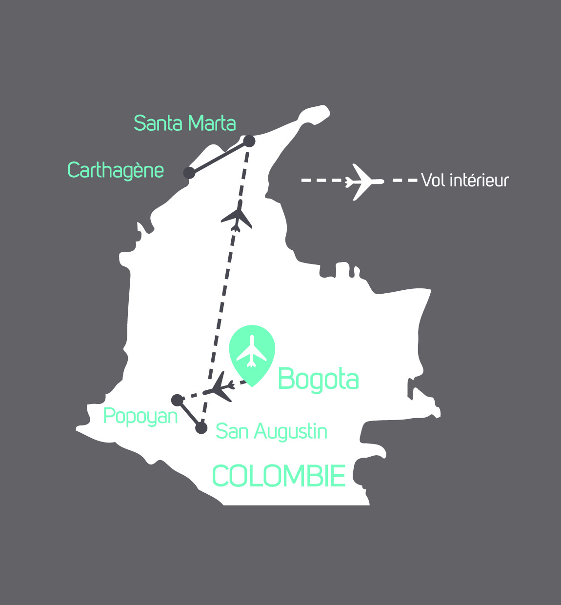 carte Carte Circuit privatif sur mesure Colombie - Etonnante Colombie